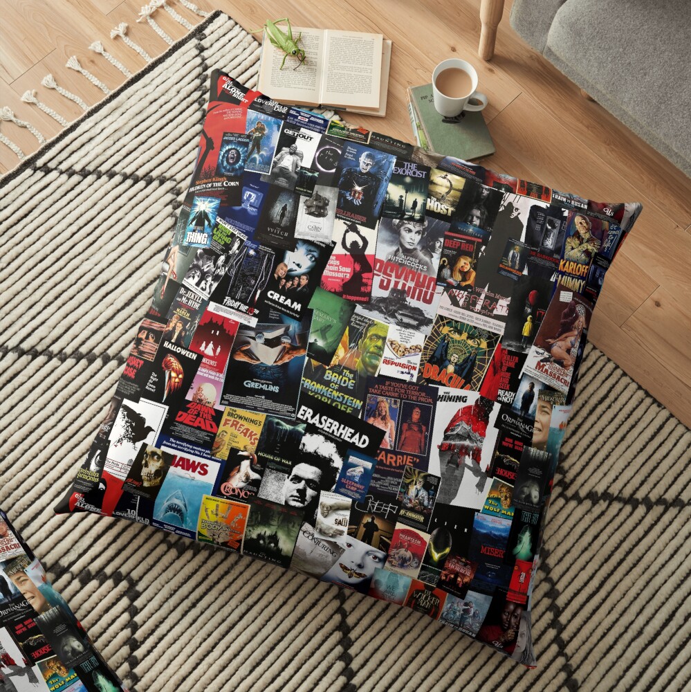 100 Best Horror Movies of All Time Collage Floor Pillow