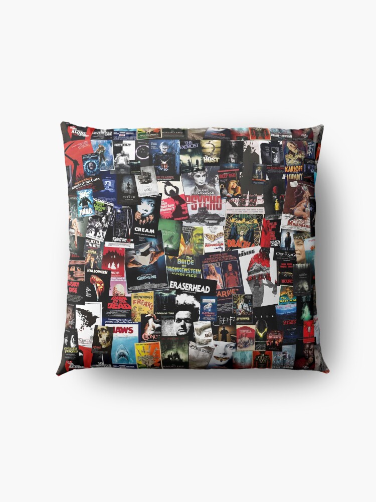Alternate view of 100 Best Horror Movies of All Time Collage Floor Pillow