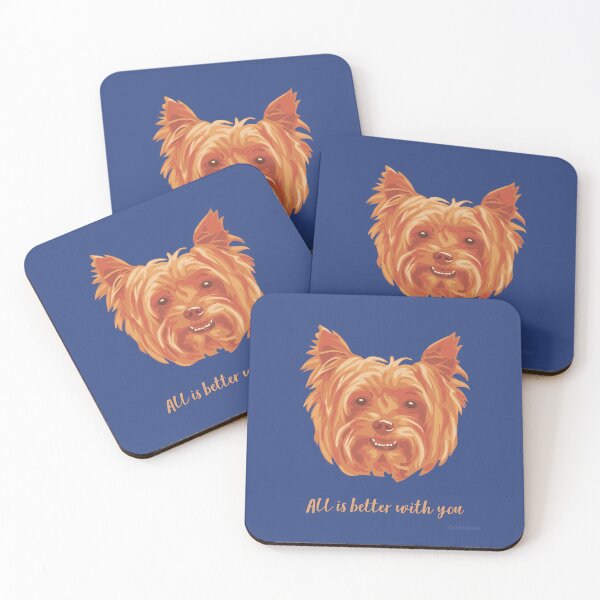 Item preview, DuFauna Yorkie Orange and Blue Smiling Face "All is better with you" designed and sold by DuFauna.