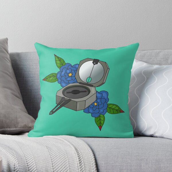 Blue Geologic Compass as Tattoo Throw Pillow