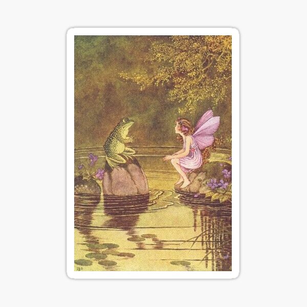 Flower fairy talking to a toad Sticker