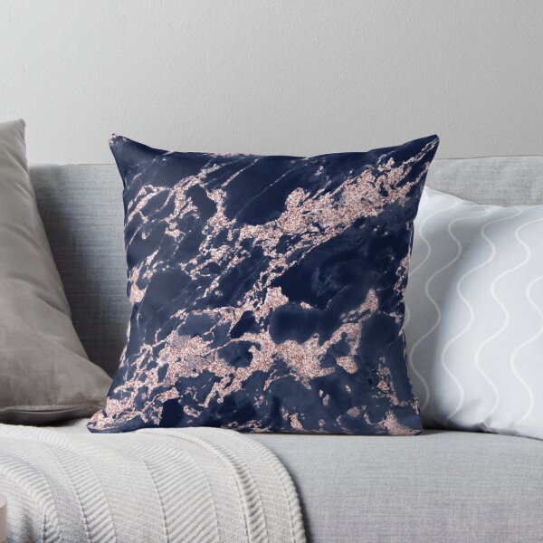 Blush and Navy Marble Throw Pillow
