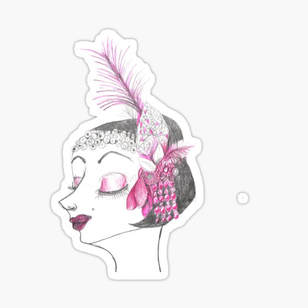 Art Deco Inspired Flapper In Hot Pink Fashion Sticker
