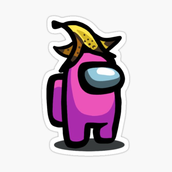 Red Among Us Character With Banana Hat Sticker By Dwightt Redbubble