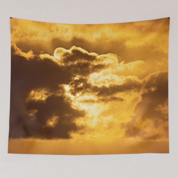 Item preview, Dramatic Sunset Sun Orb Through Golden Orange Light Fiery Sunset Clouds and Sky with Light Beams. designed and sold by UrTops.