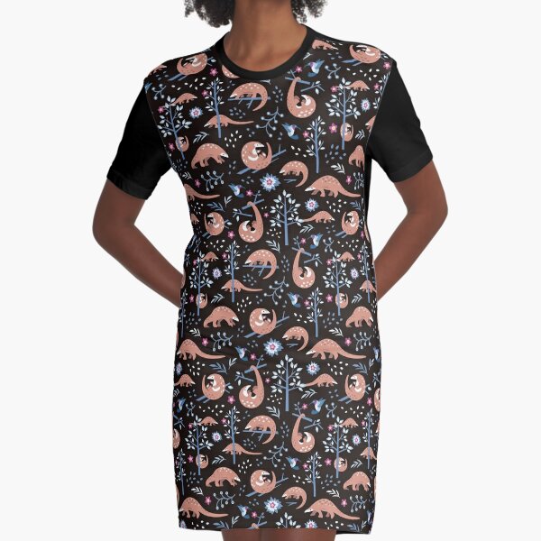 Cute Pangolin Pattern - Forest Pattern Graphic T-Shirt Dress