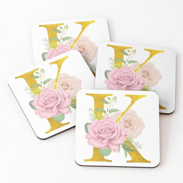Item preview, Gold & Pink Floral Monogram K designed and sold by adortopia.