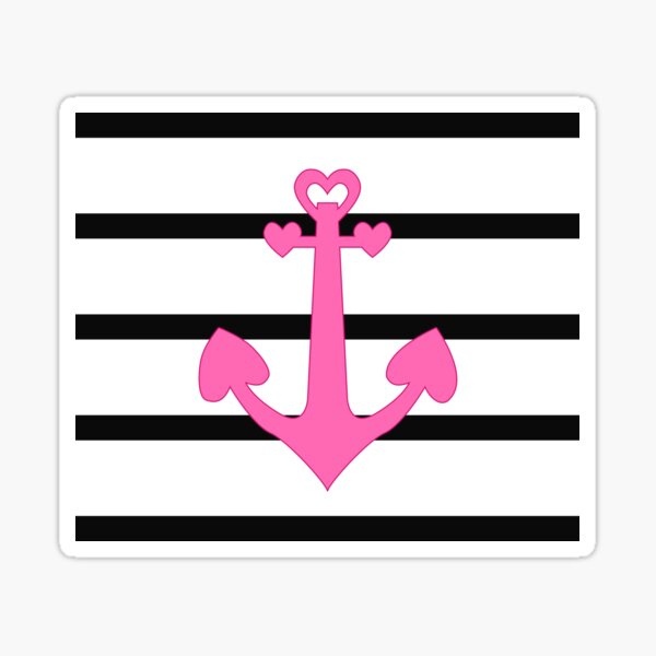 Pink Love Anchor on Black Stripes Sticker