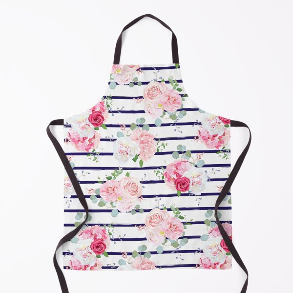 Item preview, Pink Floral Roses & Blue Stripes Pattern designed and sold by newburyboutique.
