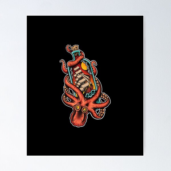 Item preview, Octopus and Clipper Ship in Bottle, Old School Sailor Tattoo Premium T-Shirt designed and sold by NicolaMallon.
