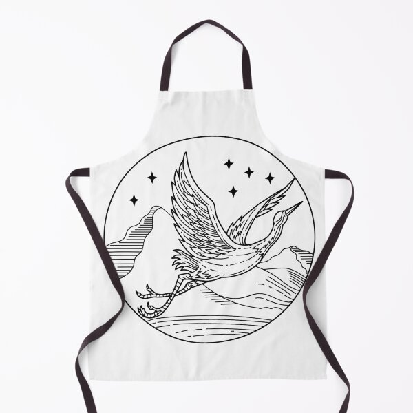 Item preview, Great Blue Heron Flying Over Mountains With Stars Circle Mono Line Style Black and White designed and sold by patrimonio.