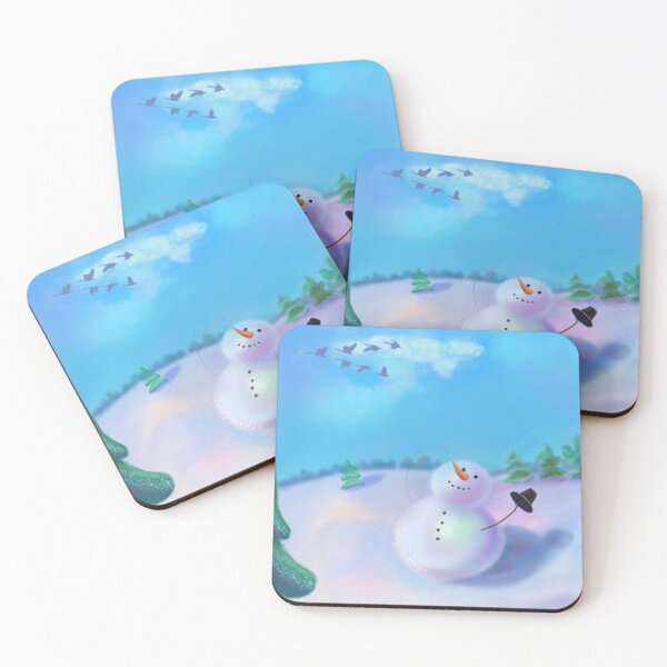 Item preview, Happy snowman stands in a snowy meadow and waves his hand to flying birds designed and sold by SychEvaartist.