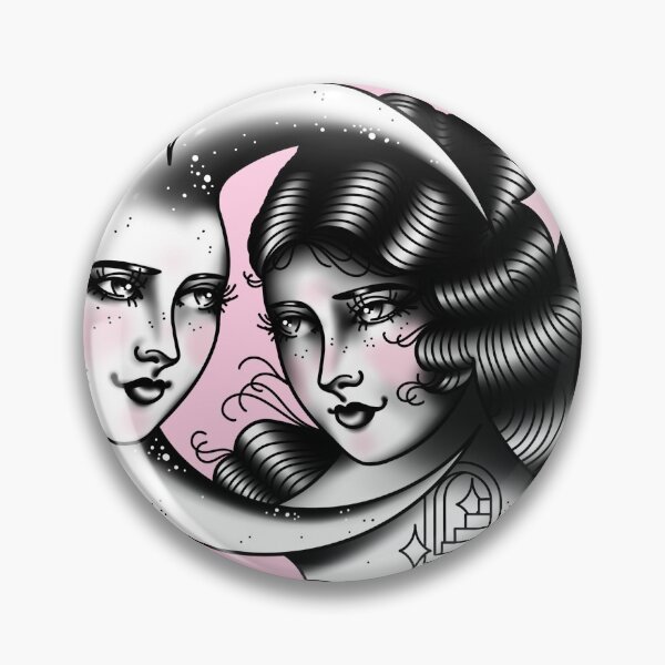 Item preview, Lady with Moon Night Dreamer Vintage Style Traditional Flash Tattoo  designed and sold by Ella Mobbs.