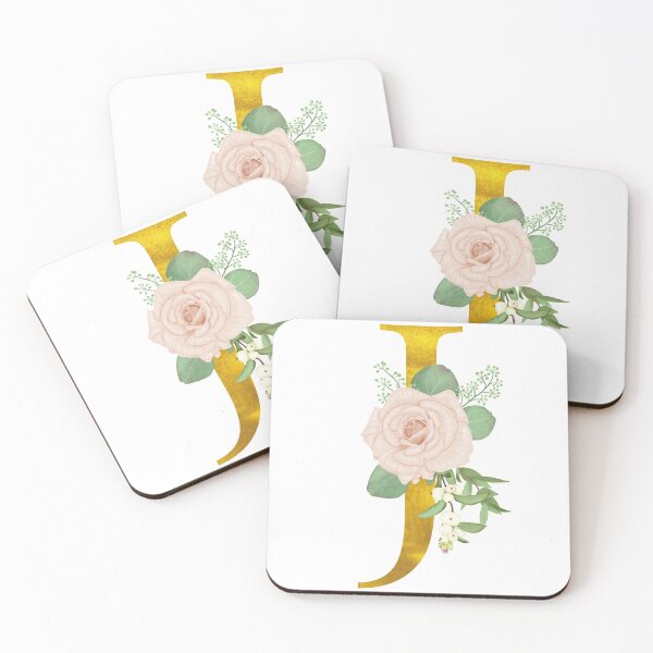 Item preview, Gold & Pink Floral Monogram J designed and sold by adortopia.