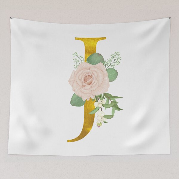 Item preview, Gold & Pink Floral Monogram J designed and sold by adortopia.