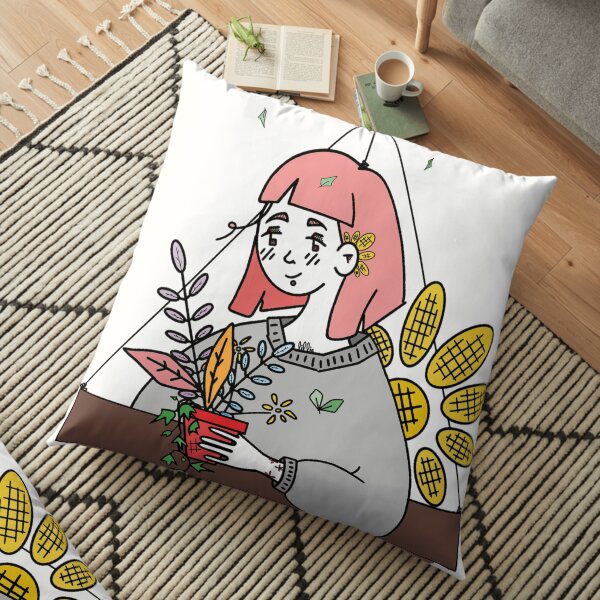 Flowery Gardener, Grounded? Uplifted. Floor Pillow