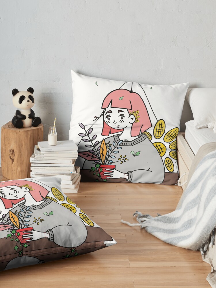 Alternate view of Flowery Gardener, Grounded? Uplifted. Floor Pillow