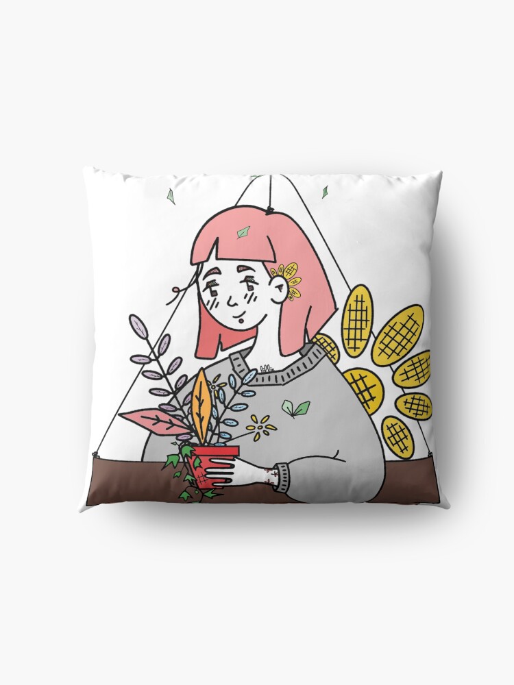 Alternate view of Flowery Gardener, Grounded? Uplifted. Floor Pillow