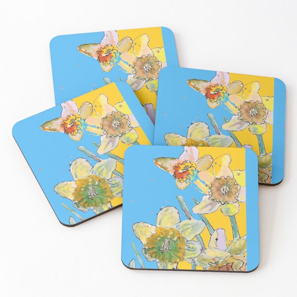 Item preview, Abstract Yellow Daffodil Watercolor Pattern on Blue designed and sold by Sarah  Rajkotwala.
