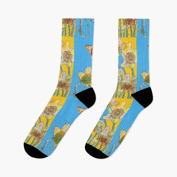 Item preview, Abstract Yellow Daffodil Watercolor Pattern on Blue designed and sold by Sarah  Rajkotwala.