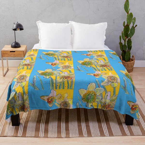 Item preview, Abstract Yellow Daffodil Watercolor Pattern on Blue designed and sold by Sarah Rajkotwala.