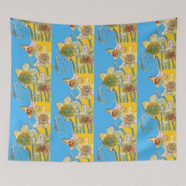 Item preview, Abstract Yellow Daffodil Watercolor Pattern on Blue designed and sold by Sarah  Rajkotwala.