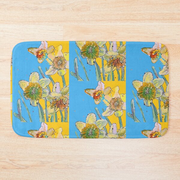 Item preview, Abstract Yellow Daffodil Watercolor Pattern on Blue designed and sold by Sarah  Rajkotwala.