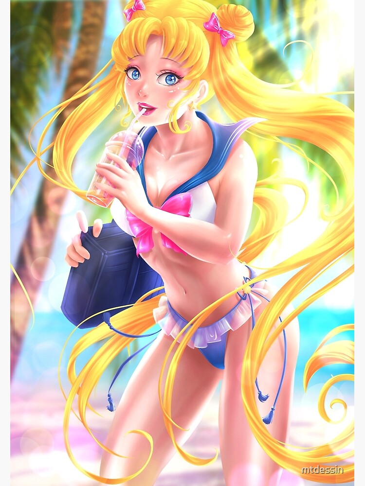 Culpable Preludio Cuna Tarjetas de felicitación «Playa Sailor moon fan art, escuela verano bikini  chica, playa, verano, palma de coco, sol de mar» de mtdessin | Redbubble