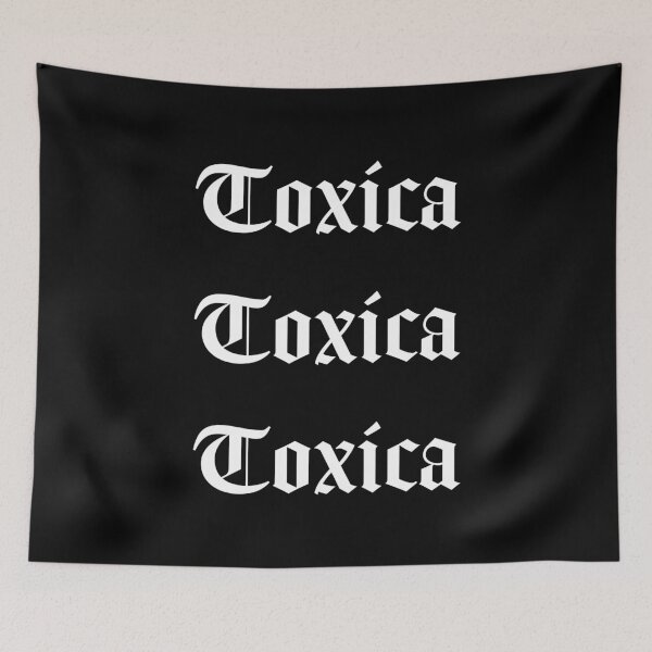 Item preview, TOXICA OLD ENGLISH LATINA Amiga Problematica Bad Bunny yo perreo sola yhlqmdlg red box logo fan art mask, poster, tapestry, canvas tribute designed and sold by charmingthreads.