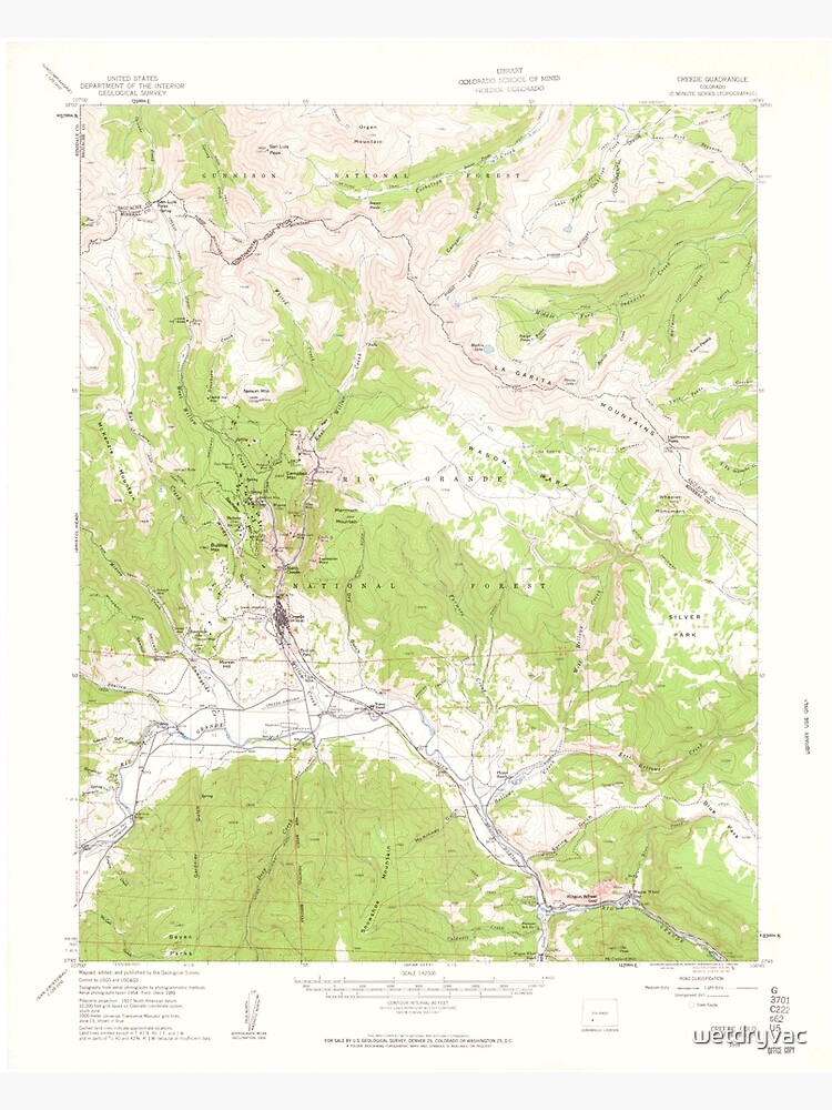Disover USGS TOPO Map Colorado CO Creede 402280 1959 62500 Canvas