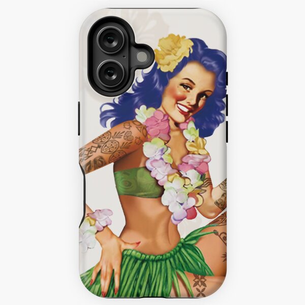 Vista previa del artículo con la obra «Pin-up hawaiano», diseñado y vendido por chimpunilustracion.