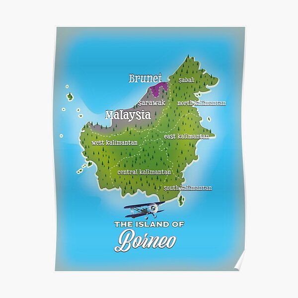 Borneo Map Poster By Vectorwebstore Redbubble   Poster,504x498,f8f8f8 Pad,600x600,f8f8f8 