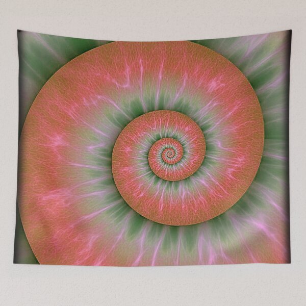 Item preview, Abstract Artwork Optical Swirling Illusion Peach And Lime Green Print designed and sold by Mary Riley.