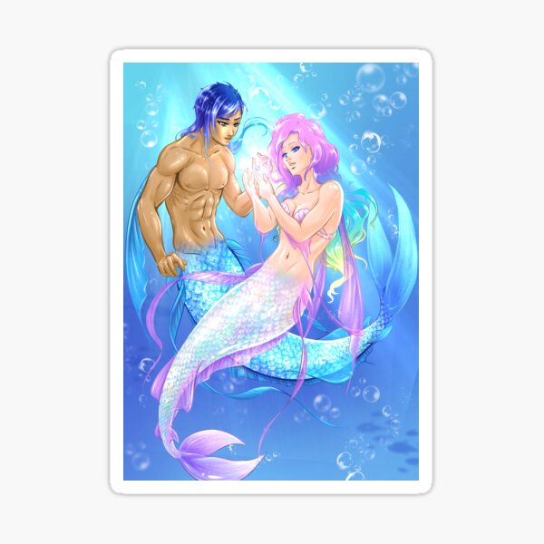 Mermaid couple love magic pearl ocean rainbow  Sticker