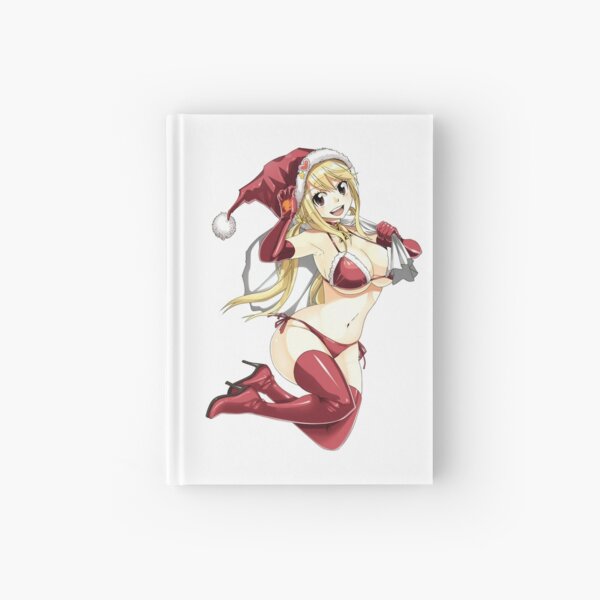 Lucy Heartfilia, Fairy Tail anime sticker pack, magic girl wearing Christmas sexy Santa Claus costume. Pack of stickers, white background drawing Hardcover Journal