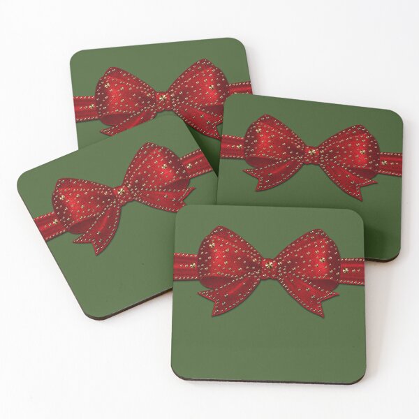 Item preview, Red bow with gold glitter rhinestones on dark green - Christmas presents designed and sold by GlamourChick.
