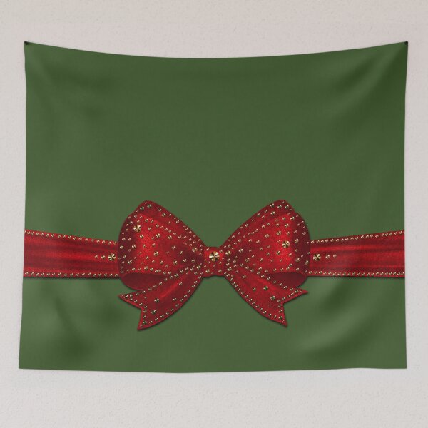 Item preview, Red bow with gold glitter rhinestones on dark green - Christmas presents designed and sold by GlamourChick.