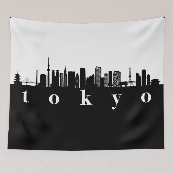 Item preview, minimalist tokyo skyline black and white color block  designed and sold by neopop.