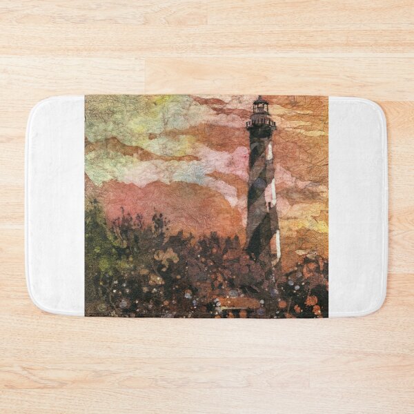 Item preview, Cape Hatteras lighthouse watercolor batik painting.  Lighthouse art beach artwork painting designed and sold by rfoxphoto.