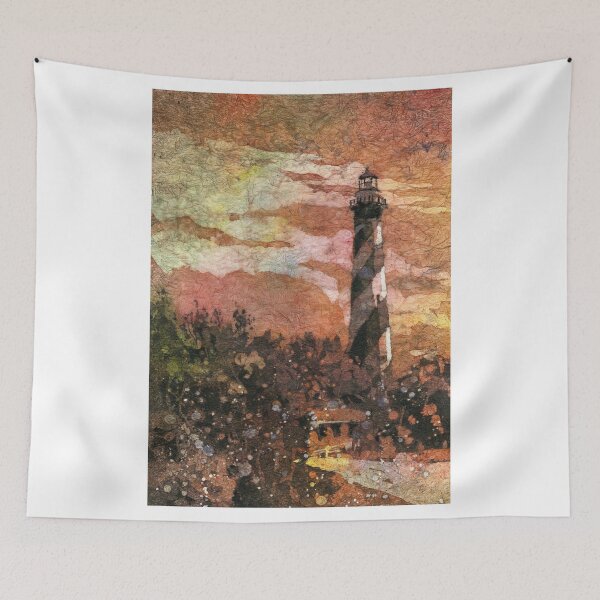 Item preview, Cape Hatteras lighthouse watercolor batik painting.  Lighthouse art beach artwork painting designed and sold by rfoxphoto.