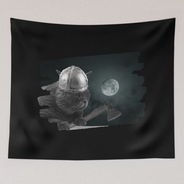 Item preview, Cute Viking Scottish Fold Cat in Moonlight designed and sold by Orkneyology.