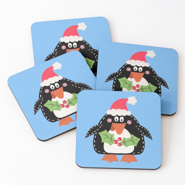 Artikelvorschau, Weihnachtspinguin & Stechpalme - blauer Hintergrund entworfen und verkauft von Helen McCartney Designs.