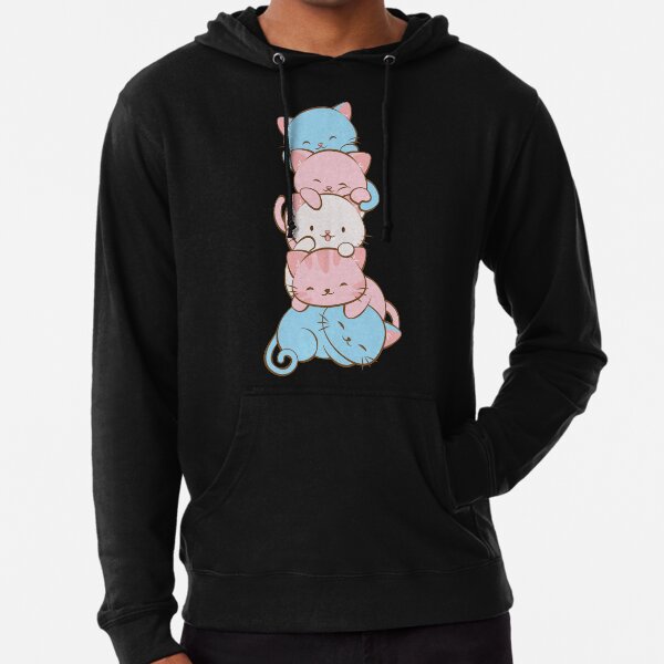 Transgender Pride Flag Cute Kawaii Cats Subtle LGBTQ Trans Pride Lightweight Hoodie