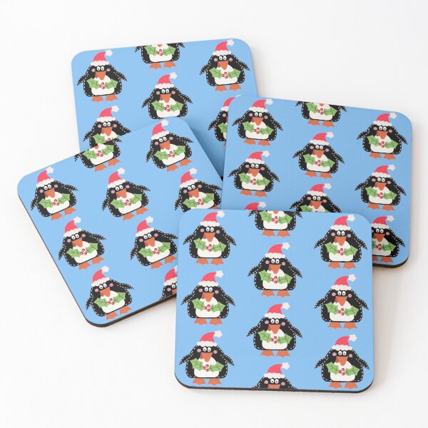 Artikelvorschau, Weihnachtspinguin & Stechpalme 2 - blauer Hintergrund entworfen und verkauft von Helen McCartney Designs.