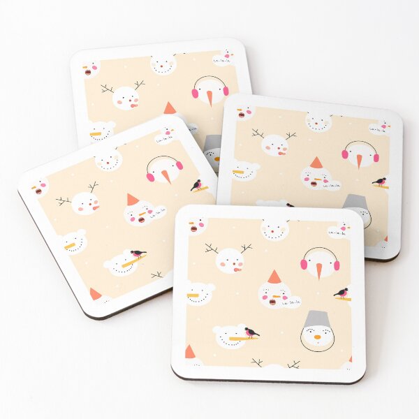 Item preview, Seamless pattern with heads of  Snowmen. Cute geometrical fabric design on pink background. Simple and stylish Scandinavian repeat texture. designed and sold by BychkovaEvgenia.