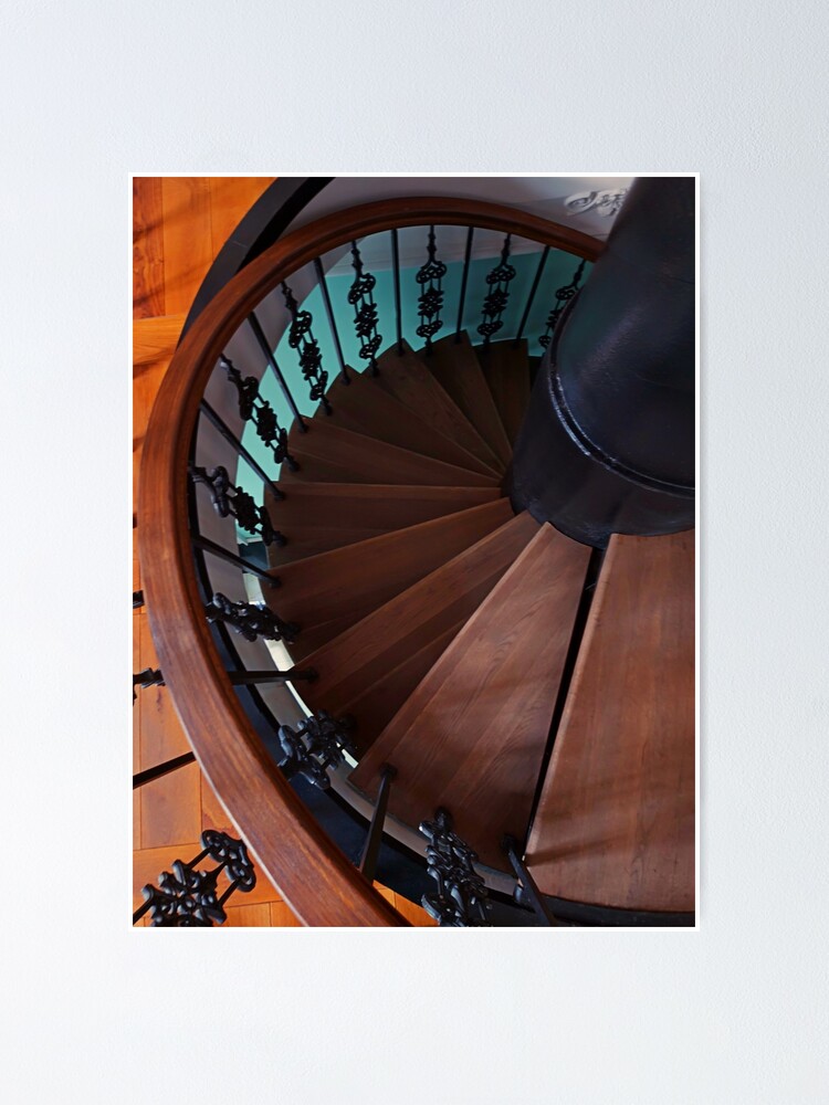 behagelig Reskyd skøn Vintage spiral staircase in brown wood with ornate black metal columns. Top  view." Poster for Sale by trinitronboy | Redbubble