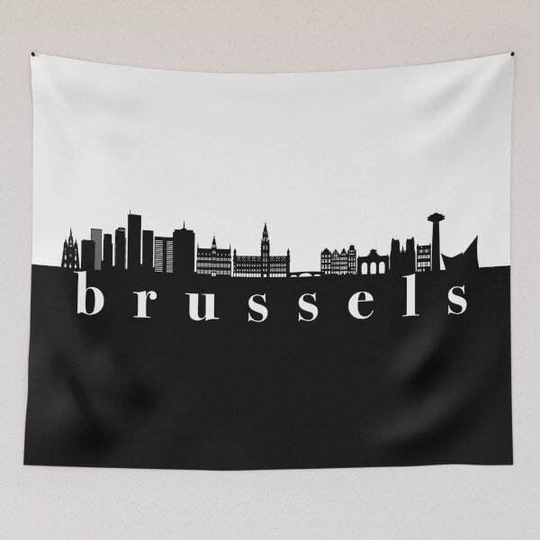Item preview, minimalist brussels skyline black and white color block  designed and sold by neopop.