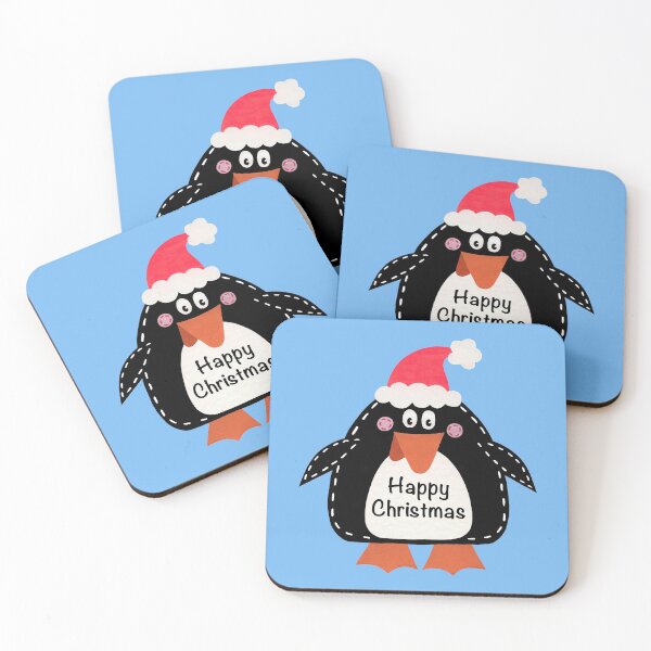 Artikelvorschau, Happy Christmas Penguin - Blauer Hintergrund entworfen und verkauft von Helen McCartney Designs.