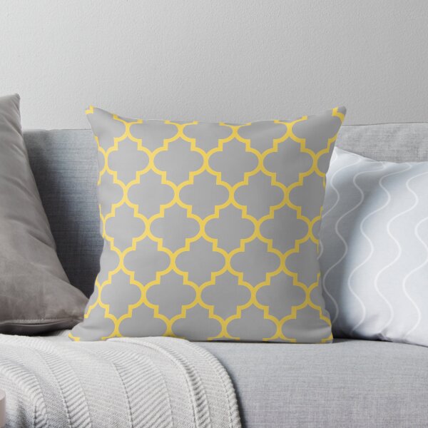 Quatrefoil Mustard Yellow On Gray Throw Pillow