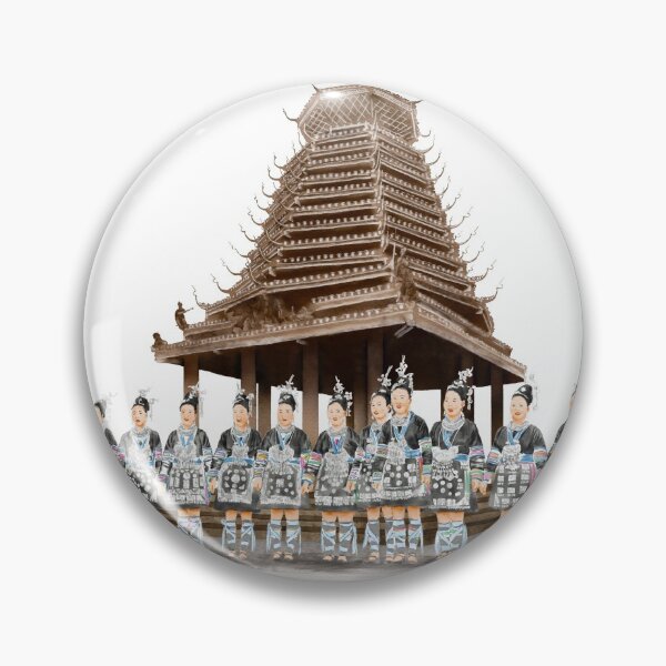 Item preview, Watercolor Illustration of a group of Chinese Dong women singing in front of the Dong Drum Tower | 侗族大歌 designed and sold by iswenyi.